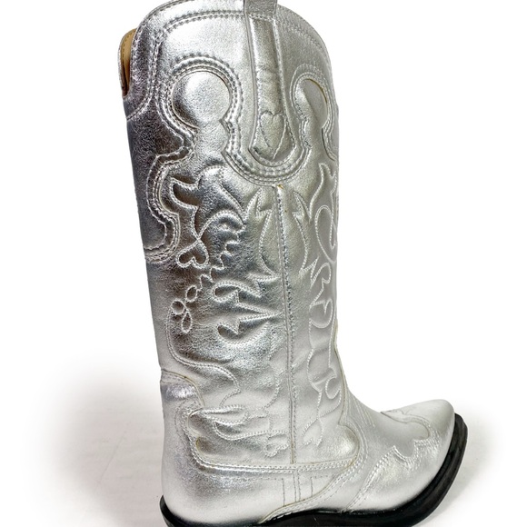 Ganni Silver Mid Shaft Embroidered Western Boots - Picture 3 of 10